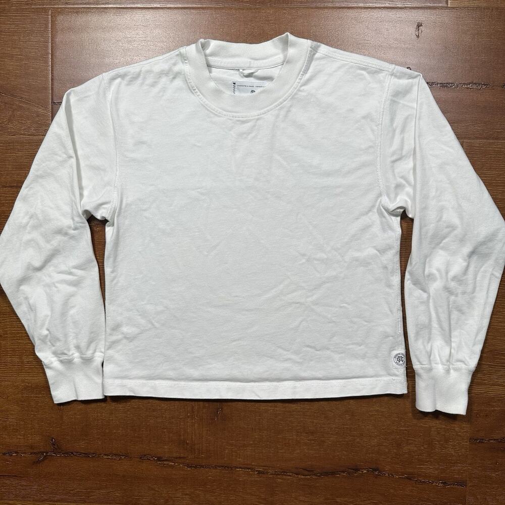 Reigning Champ Oversized Long Sleeve T Shirt Womens S White Crew Neck Cotton